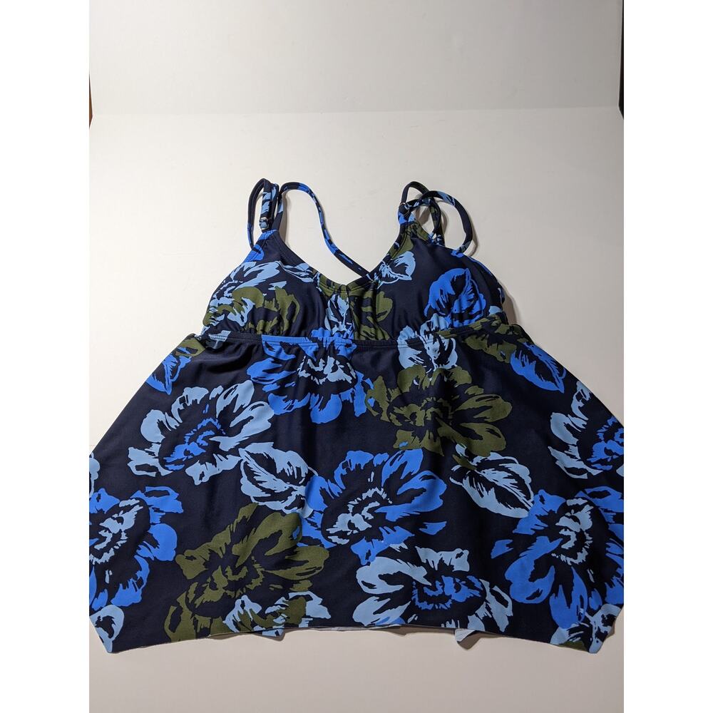 Kona Sol Double Strap Tankini Top Blue Floral S Bikini Handkerchief Hem Beach
